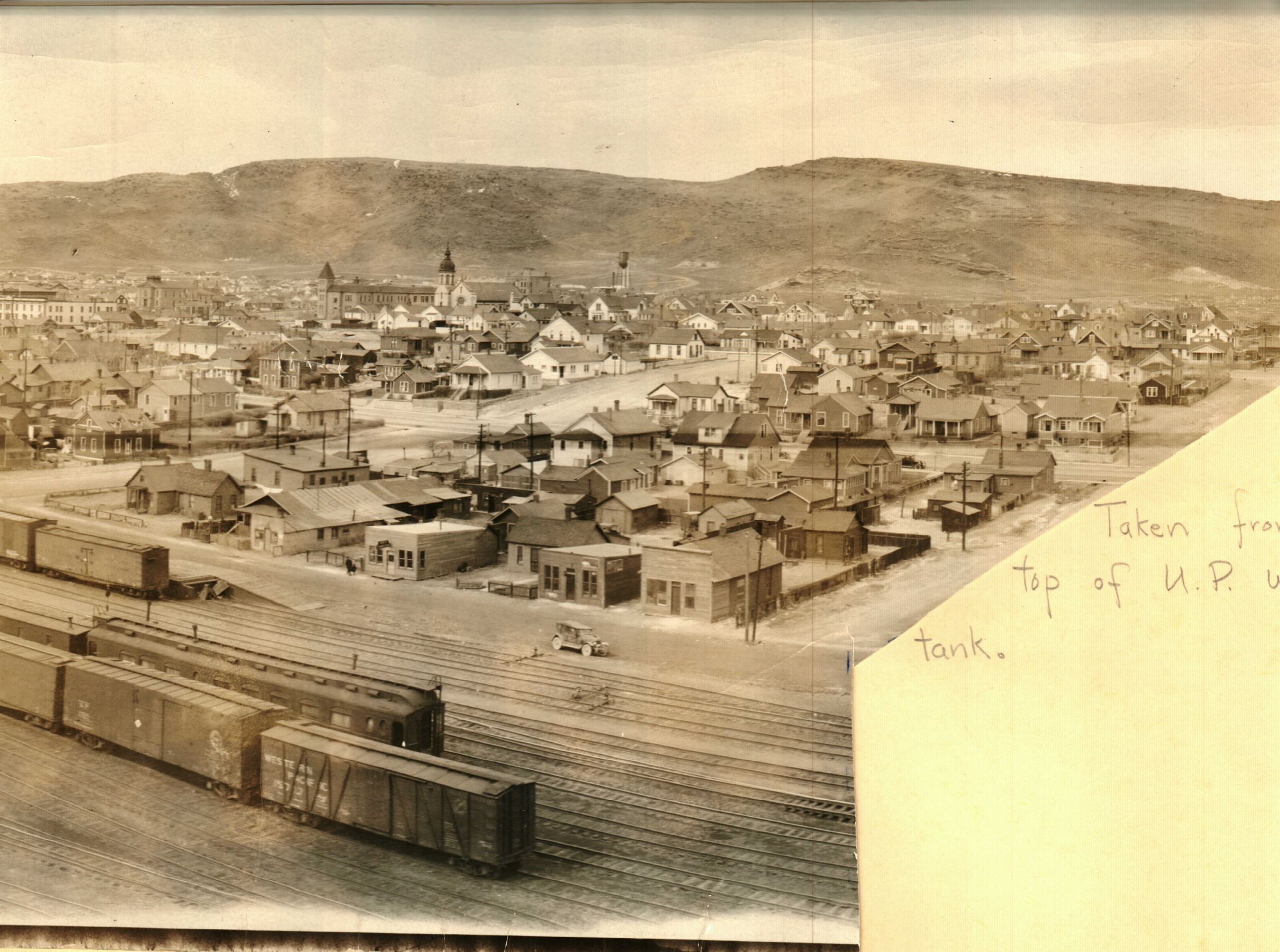 3 - Historic photo of Union Pacific Railroad and Rawlins, Wyoming taken from the Union Pacific water